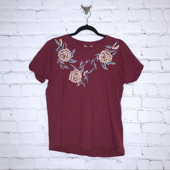 Lucky Brand Tops - Lucky Brand Brick Red Floral Tee Embroidered NWT